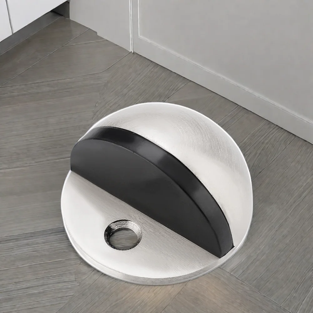 Metal Floor Doorstop Magnetic Wood Door Stopper Stainless Steel Mounted Door Stopper With Round Base Rubber Sound Dampening