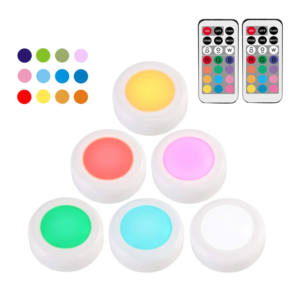 
LED Cupboard Lighting 6 Pcs RGBWW Battery Powered Puck Light Colorful Party Atmosphere Light for Indoor with Remote 