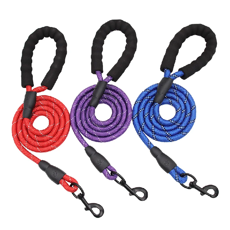 2023 Hot Sale Belu Customization Heavy Duty Reflective Nylon Rope Pet Lead Dog Leash with Soft Foam Handle