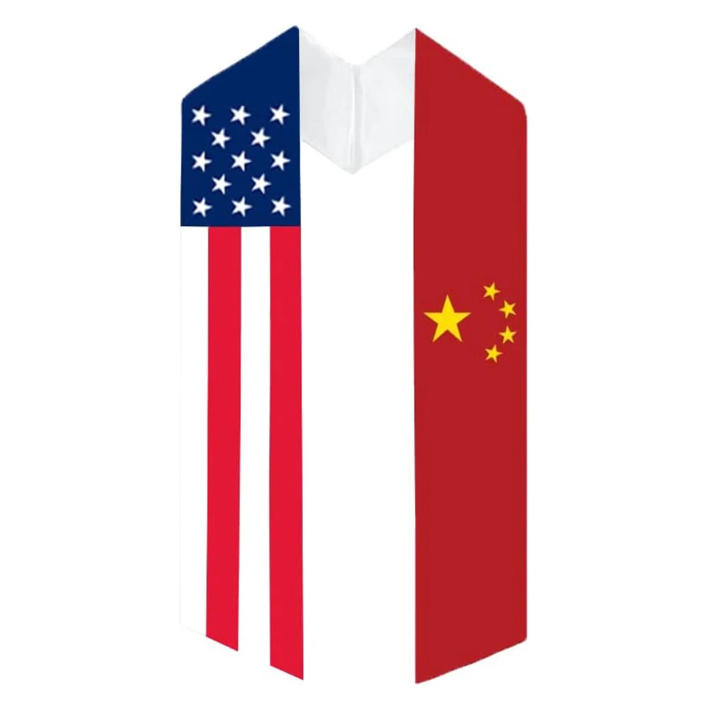 13X180cmCustom Printing USA and China Flag Pattern Scarves Two Flag Honor  Ribbon Used By Students To Celebrate Graduation