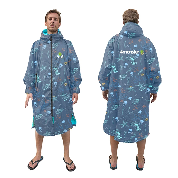Unisex Swim Parka with Hood,Quick-Dry Wetsuit Changing Robe Waterproof, Warm Coat Surf Poncho for Water Sport, Beach & Pool