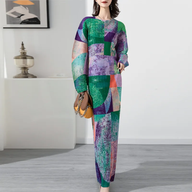 New Arrival Vintage Pleated One Piece Long Sleeve Midi Dress 2022 Dubai Abaya Women Muslim Long Dress