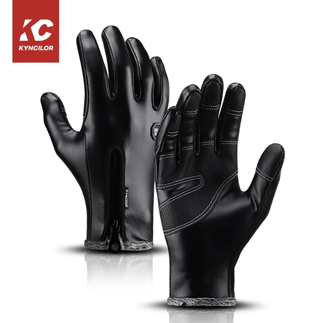 Winter Warm Men Black Cycling Touch Screen Fashion Windproof Waterproof Leather Winter Gloves