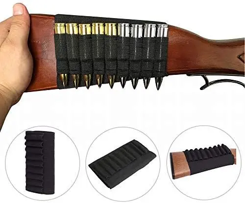 Tactical 9 Rounds Shells Shotgun Holder Cartridges Ammo Carrier Bullet Pouch Elastic Butt Stock Hunting Rifle Accessories