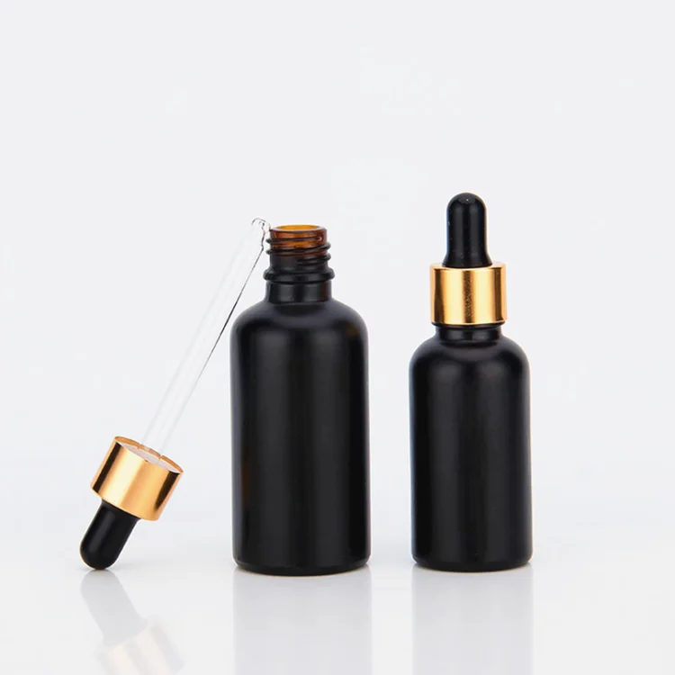 Hot 5ml 10ml 15ml 20ml 30ml 50ml 60ml 100ml essential oil bottle matte black frosted glass bamboo dropper bottle with bamboo cap