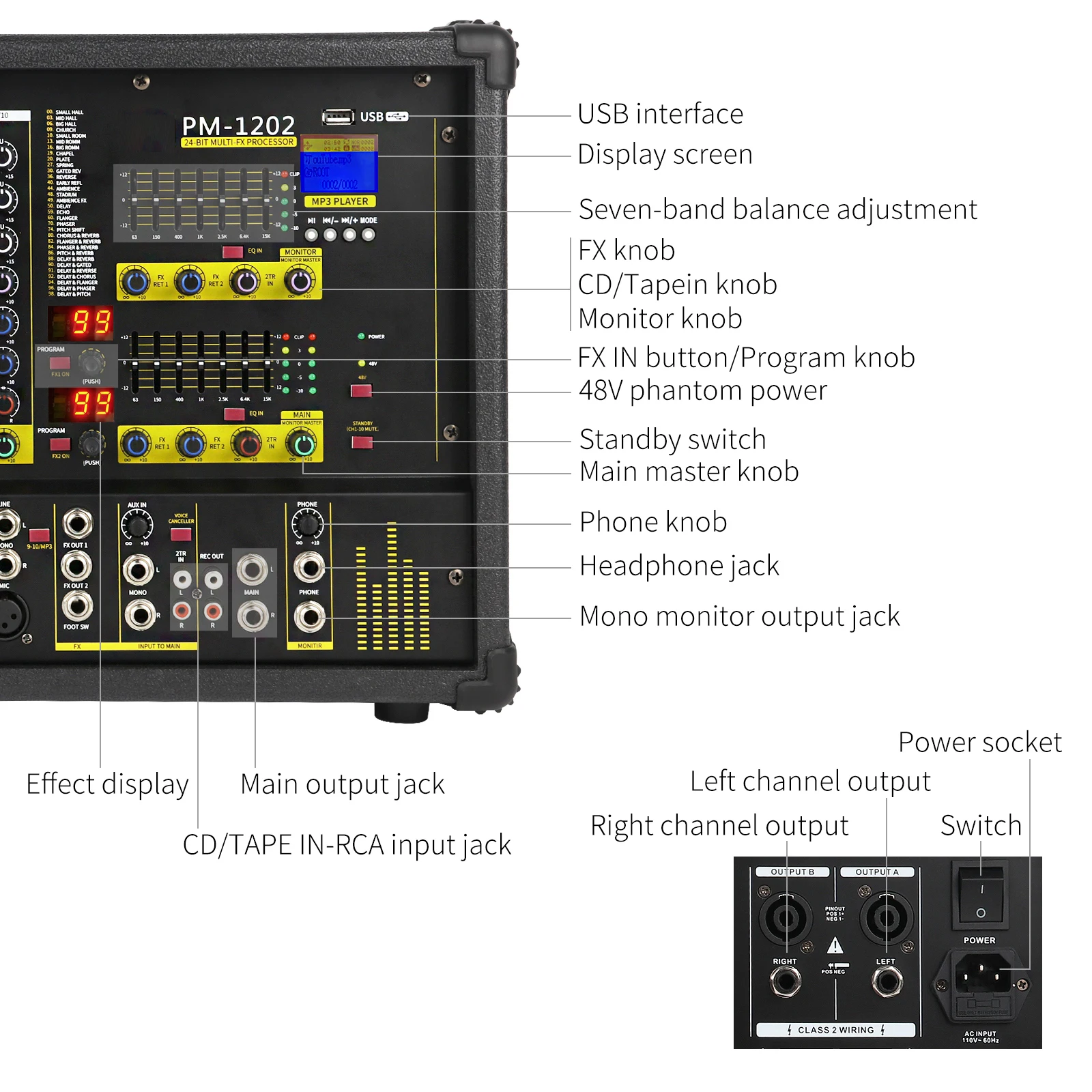 GPUB PM1202 900 Вт 10 каналов питание аудио микшер усилитель аудио
