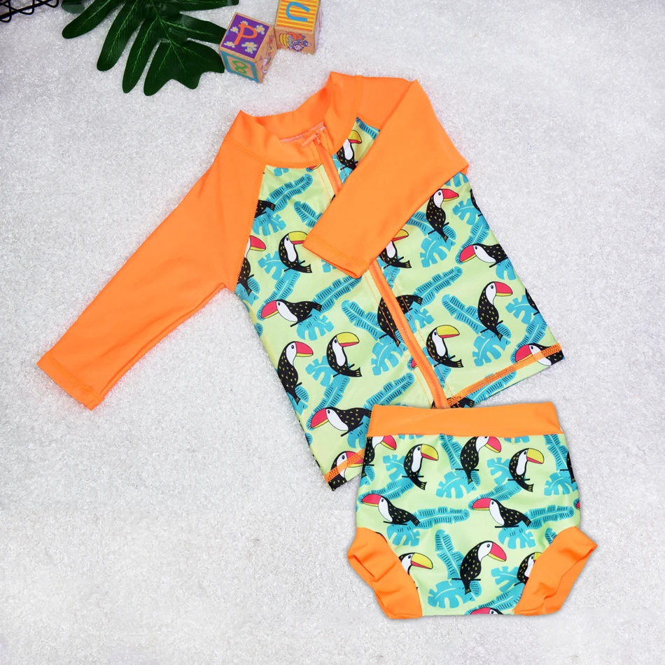 Baby Swimwear Suit Long Sleeve Shirts and Pants Swim Diaper, Baby Swimdress Easy to Wear