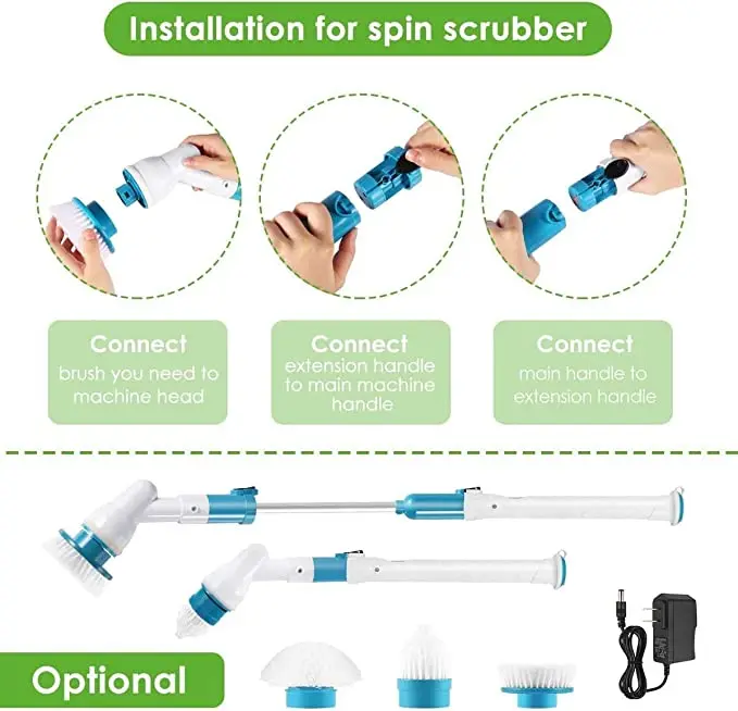 Spin Scrubber 360 Cordless Tub and Tile Scrubber with 3 Replaceable Cleaning Brush