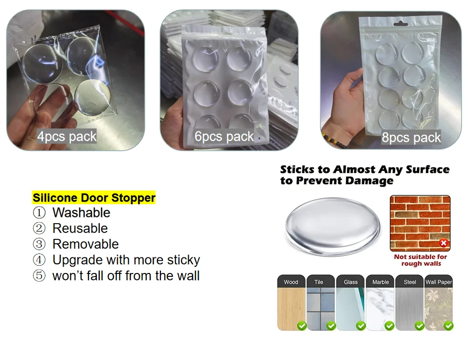 Clear Soft Silicone Wall Protector Self-adhesiver Door Handle Bumper Protective Plug Non-Slip Round Doors Stop Muffler