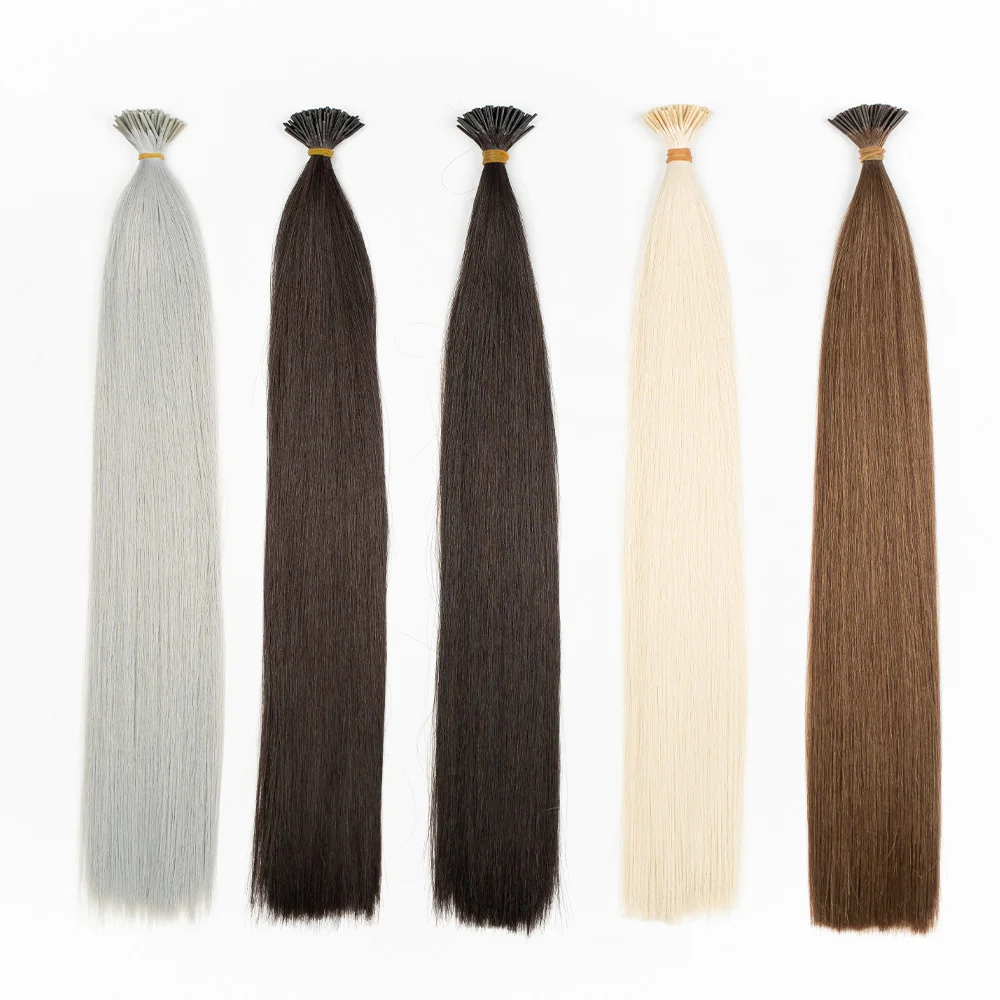 22 inch 50g black brown Pre-Bonded Bone straight silk high temperature fiber with closure I-Tip Stick synthetic Hair Extension