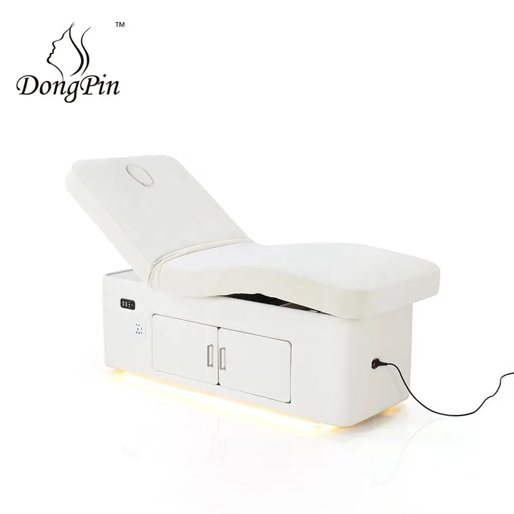 Heated Electric Spa Massage Bed Facial Beauty Salon Bed with Storage Cabinet and Light