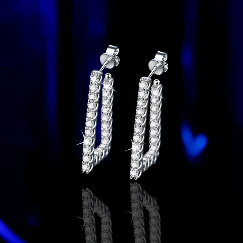 Hip Hop L Shape Elegant S925 Sterling Silver Total 1.84 Carat VVS Iced Cut Moissanite Diamond Hoop Earrings For Women Wedding