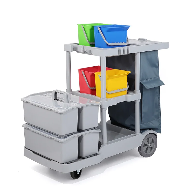 High Quality Plastic Hospital Airport Cleaning Equipment Trolley Cart Cleaning Trolley for Hotels