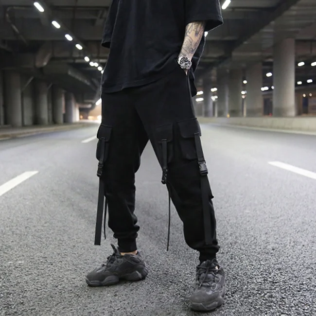 Уличные брюки-карго OEM с несколькими карманами, мужские черные винтажные хлопковые повседневные брюки, спортивная одежда для скейтборда для подростков, оптовая продажа со склада