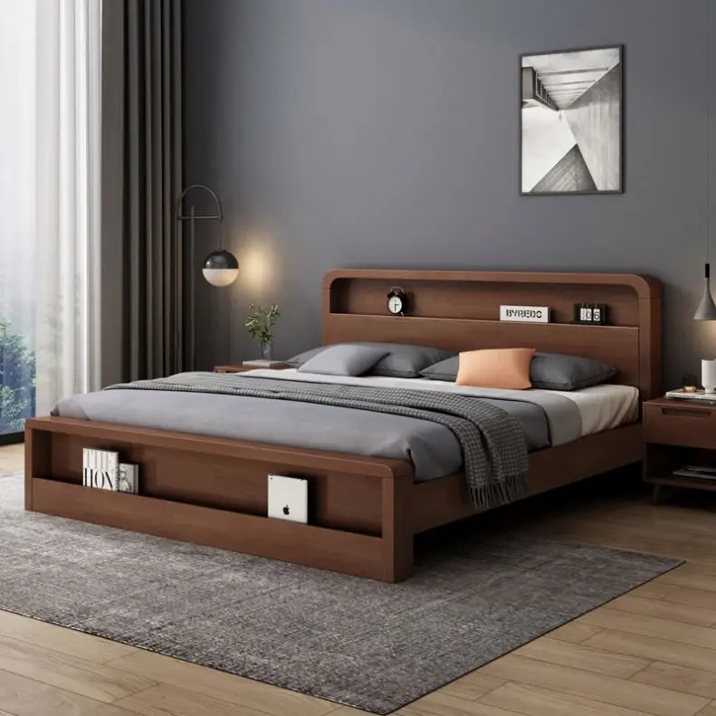 Full Solid Wood Bed Master Bedroom White 1.8M Double Bed Modern Contracted Small Family 1.5M Single Bed