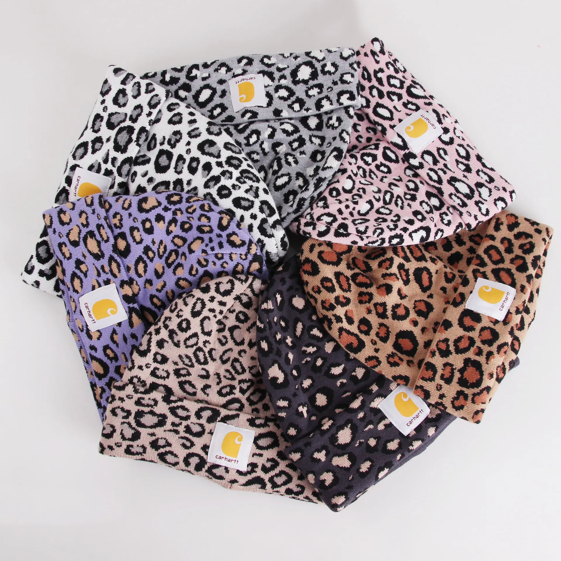 Knit Leopard Cuffed Beanie Hat