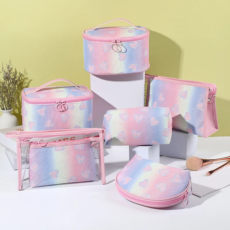 New Glitter Gradient Makeup Bag Large Capacity Shimmering Powder Toiletry Bag Business Travel Fitness Cosmetics Storage Bag