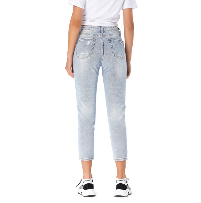 Wholesales loose jeans women spring and autumn fashion design cotton denim ripped washed trousers