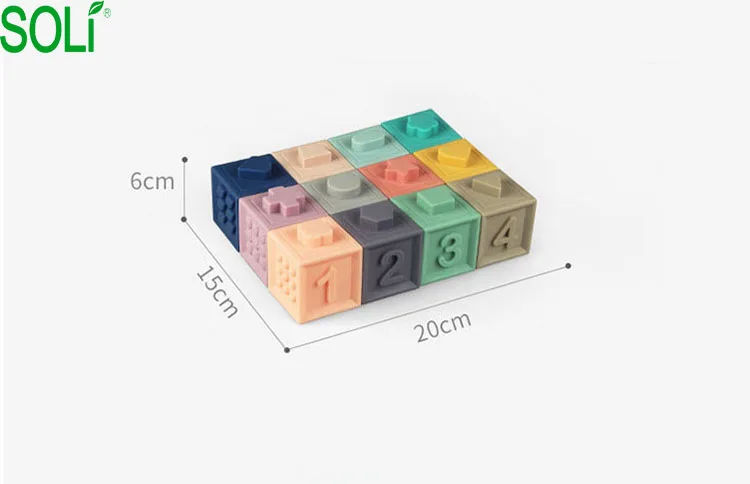 3d тиснением мягкие резиновые строительные блоки, прорезыватель, Когнитивное раннее образование, укус