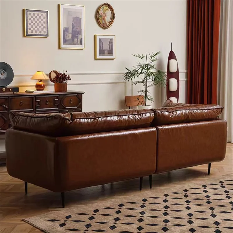 American Classical Vintage 3 Seater Sofa Brown Genuine Leather Sectional Modern Couch Set for home Living Room Sofas furniture