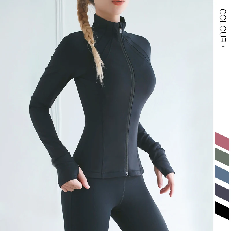 Multi Solid Color Front Zip up Athletic Long Sleeve Yoga Jacket Women Sport Top