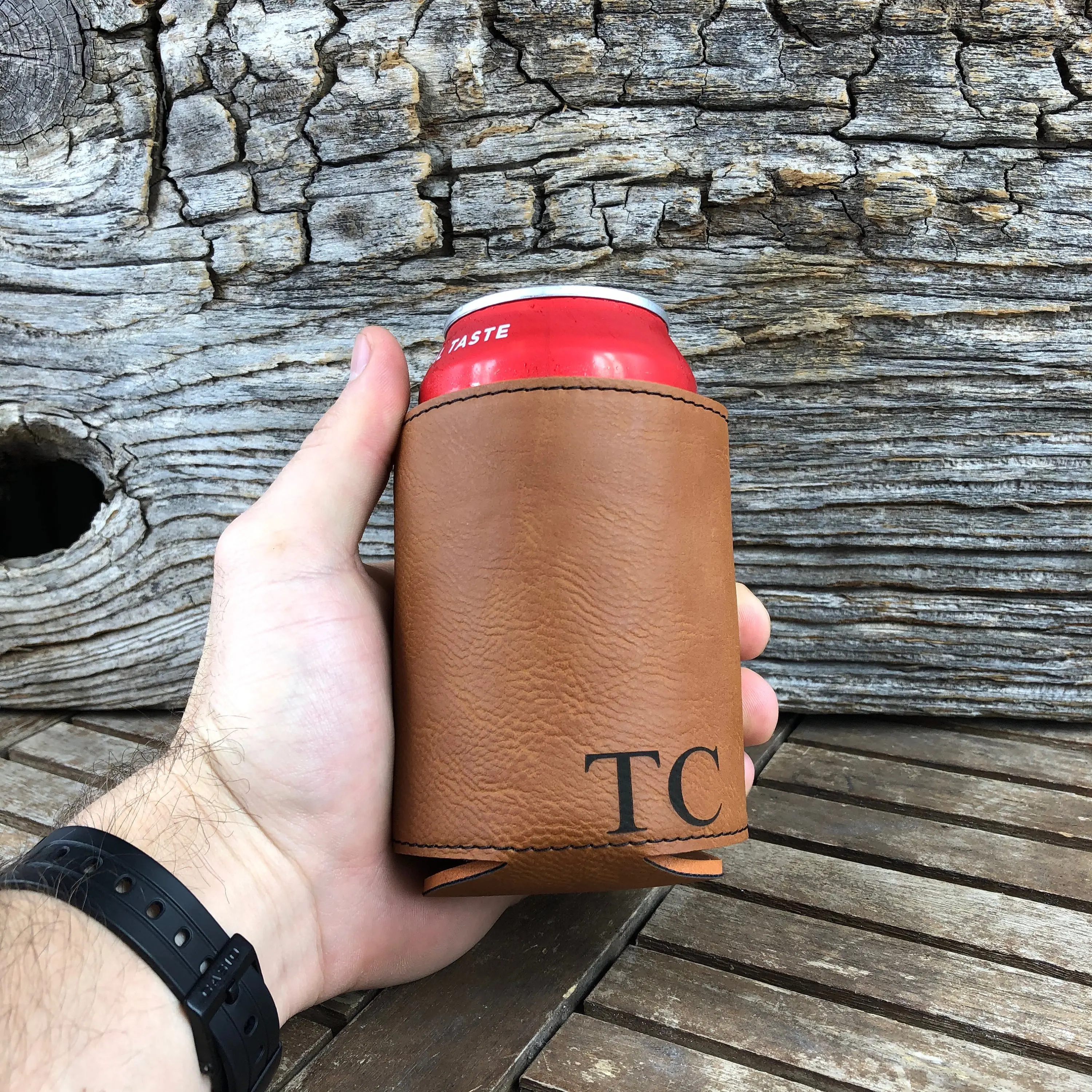 Custom Logo PU Leather Stubby Holder Sleeve Beer Can Holder