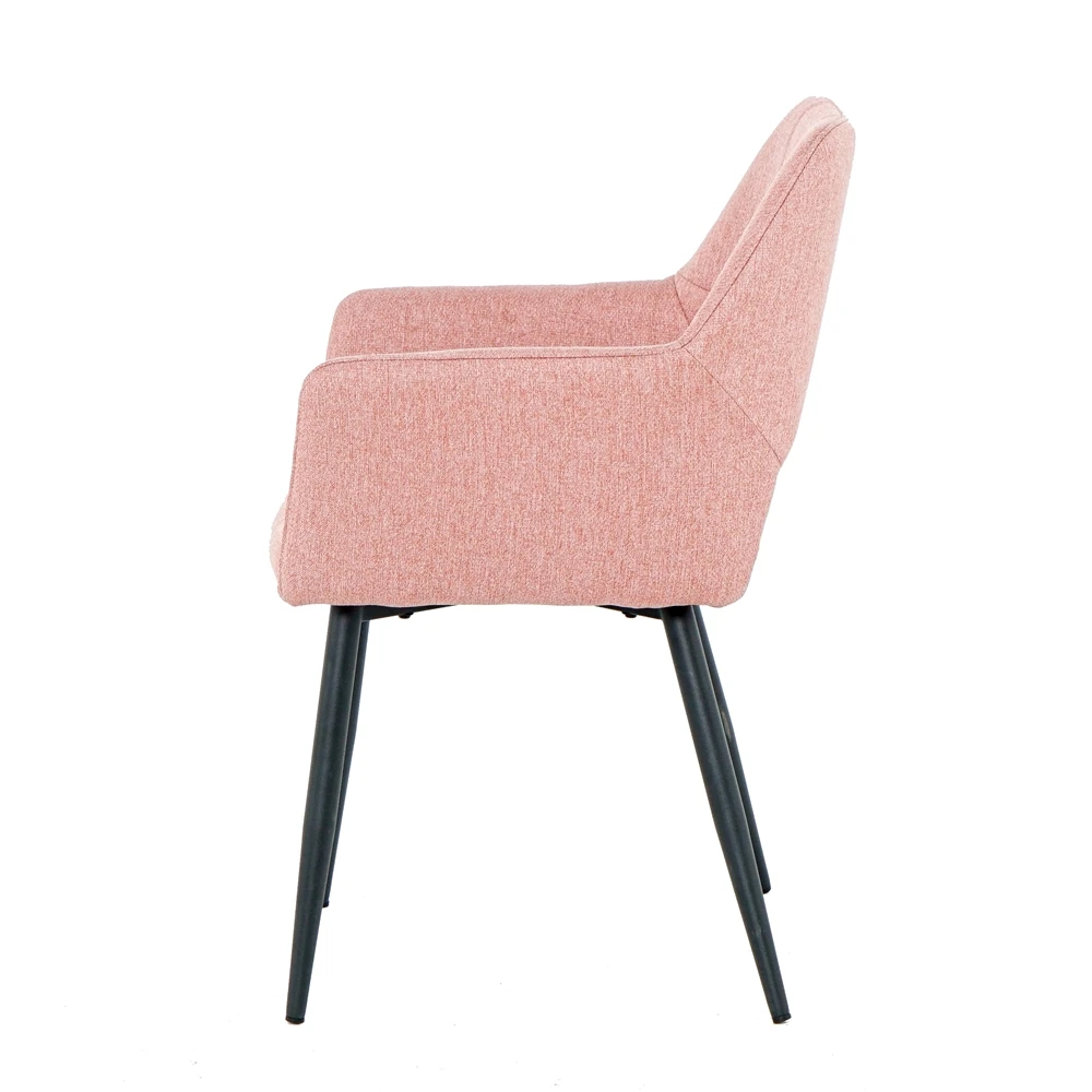 Wholesale Nordic Luxury Dining Chairs Velvet Fabric Restaurant Pink Chair With Arm Metal Legs