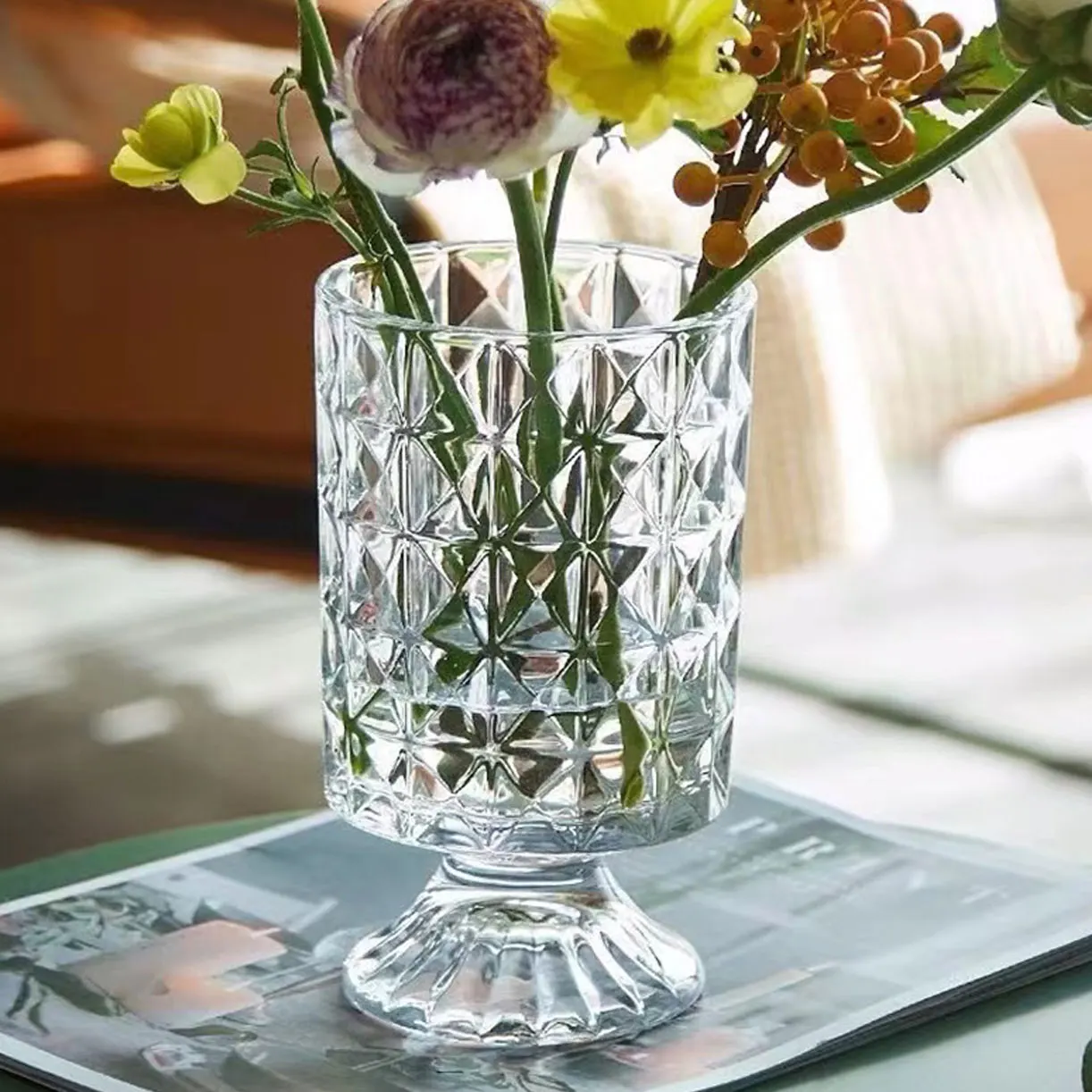 Vintage style embossed glass vases modern home decoration decorated