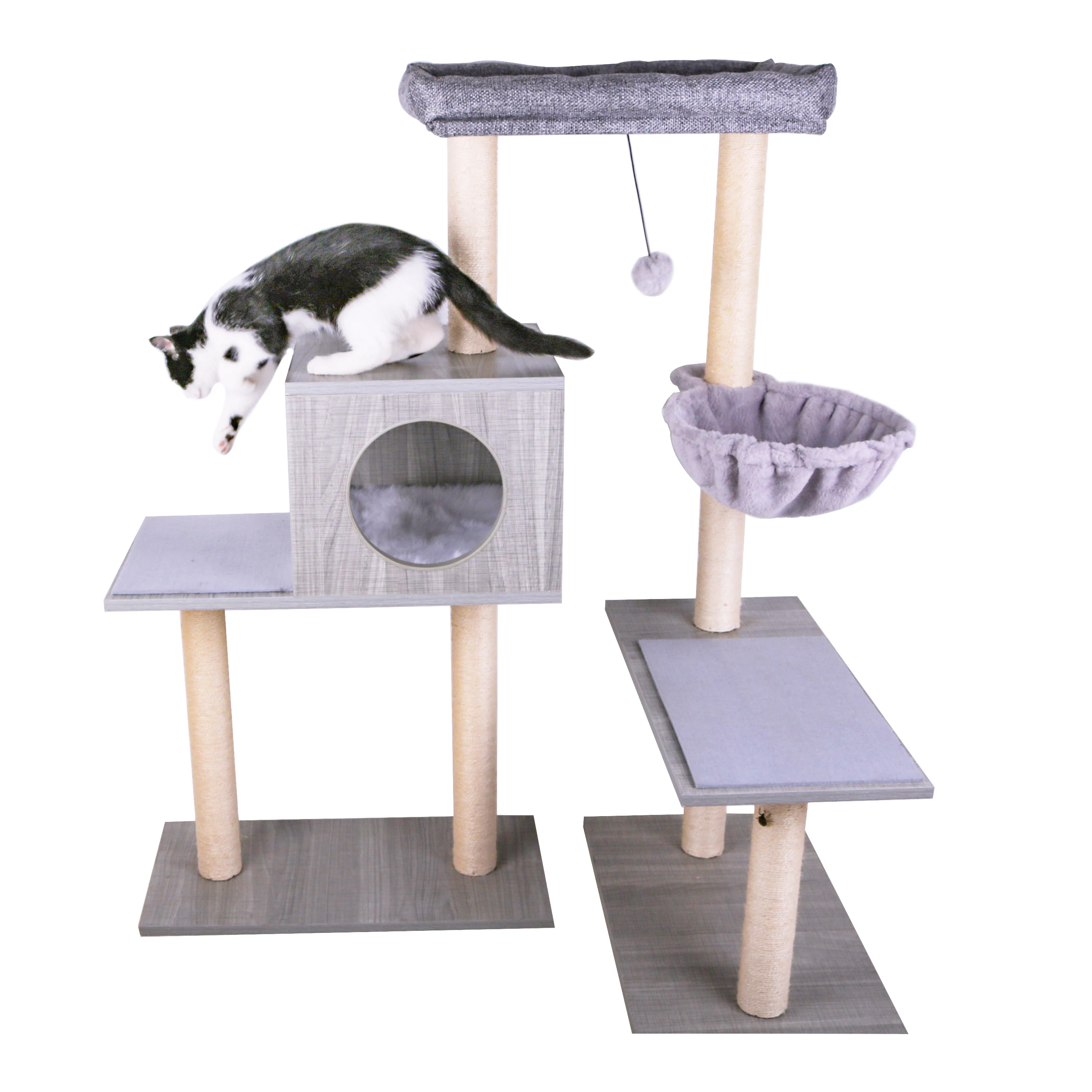 Amazon Top Seller  Wooden Cat Condo House Cat Climbing Scratching Tree Sisal Scratch Post Cat Tree