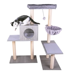 Amazon Top Seller  Wooden Cat Condo House Cat Climbing Scratching Tree Sisal Scratch Post Cat Tree