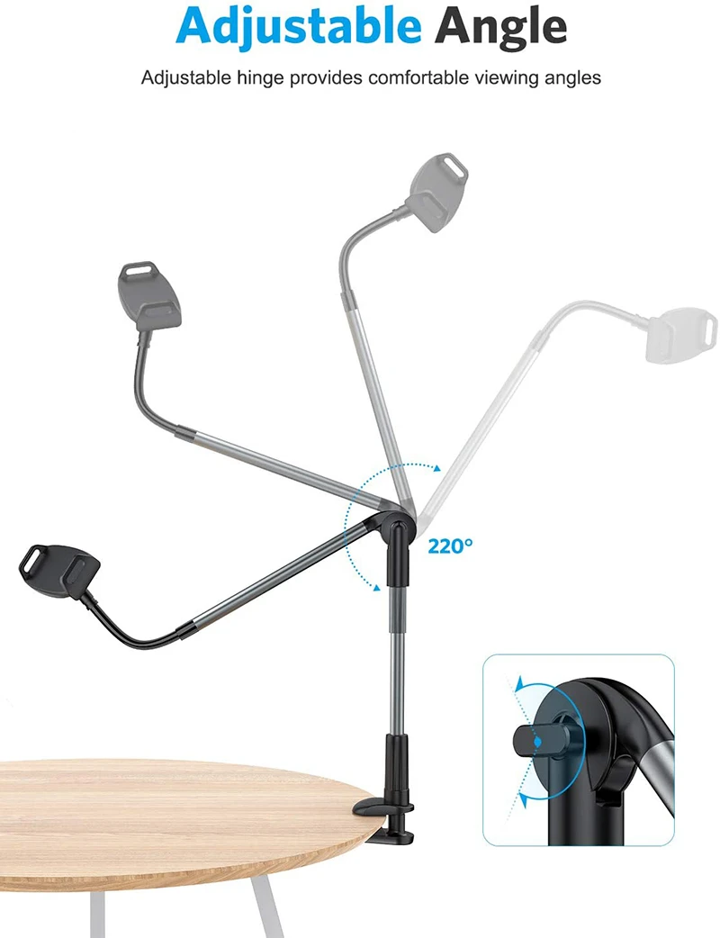 
Flexible Gooseneck Mobile Phone Holder Long Arm Clamp Mobile Phone Stand Cell Phone Holder Gooseneck Tablet Stand Holder for Bed 