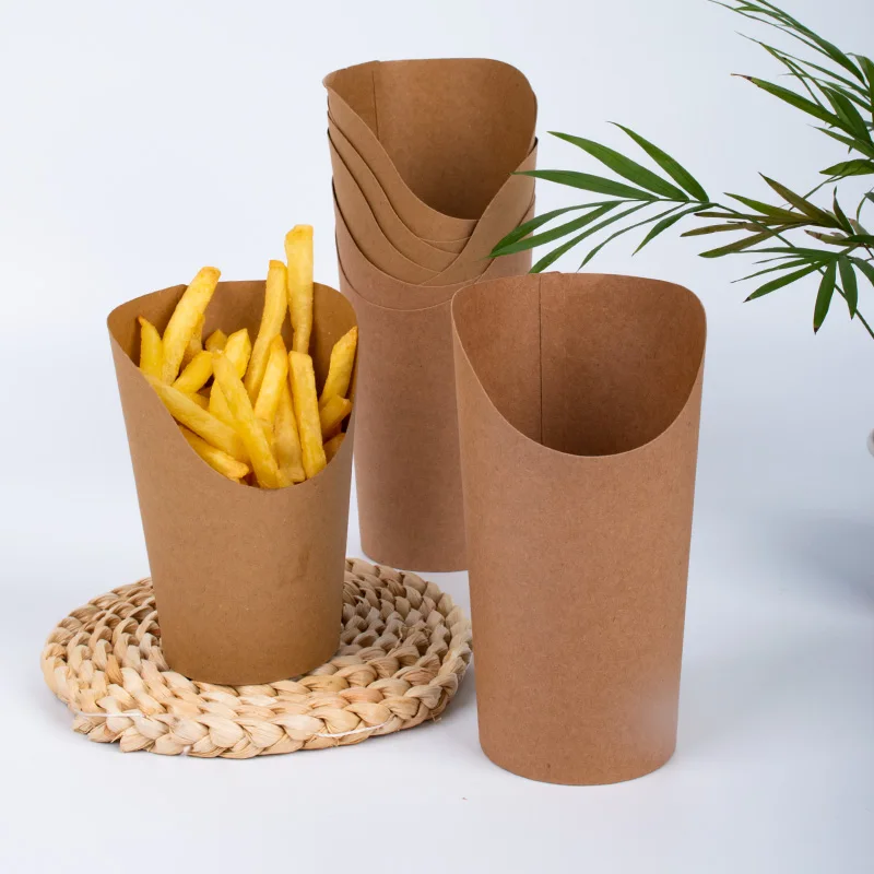 Kraft Paper french fries holder cup Chip Scoop French Fries Puff Eggs snack paper cup Fast Food Restaurant Takeaway Package