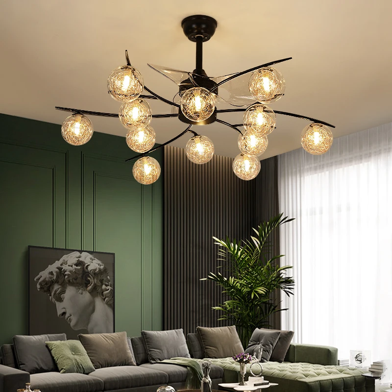 Wholesale chandelier fan 12-head house coffee shop decorative ceiling fan pendant light lamp fan