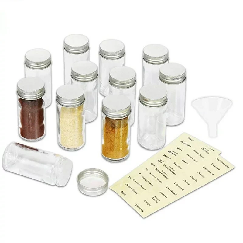 Stainless Steel 50Ml100Ml 8Oz Multi 4 Chamber Glass Spice Jar With Cork Set Bamboo Lid