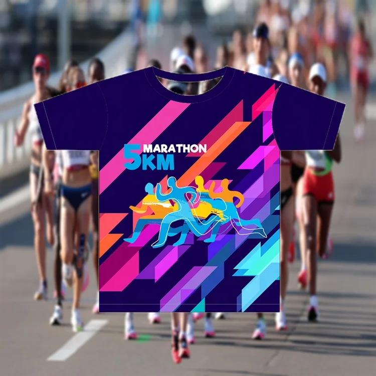 Custom design polyester sublimation t-shirt dry-fit breathable waffle style 5K marathon running short sleeve t shirt for men