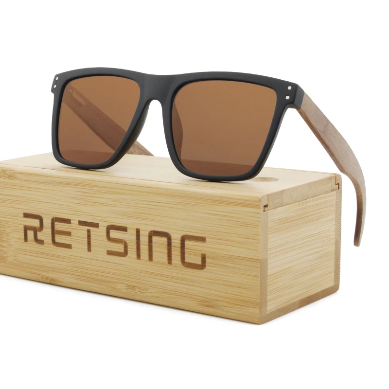 Оптовые черные поляризованные деревянные бамбуковые солнцезащитные очки для мужчин