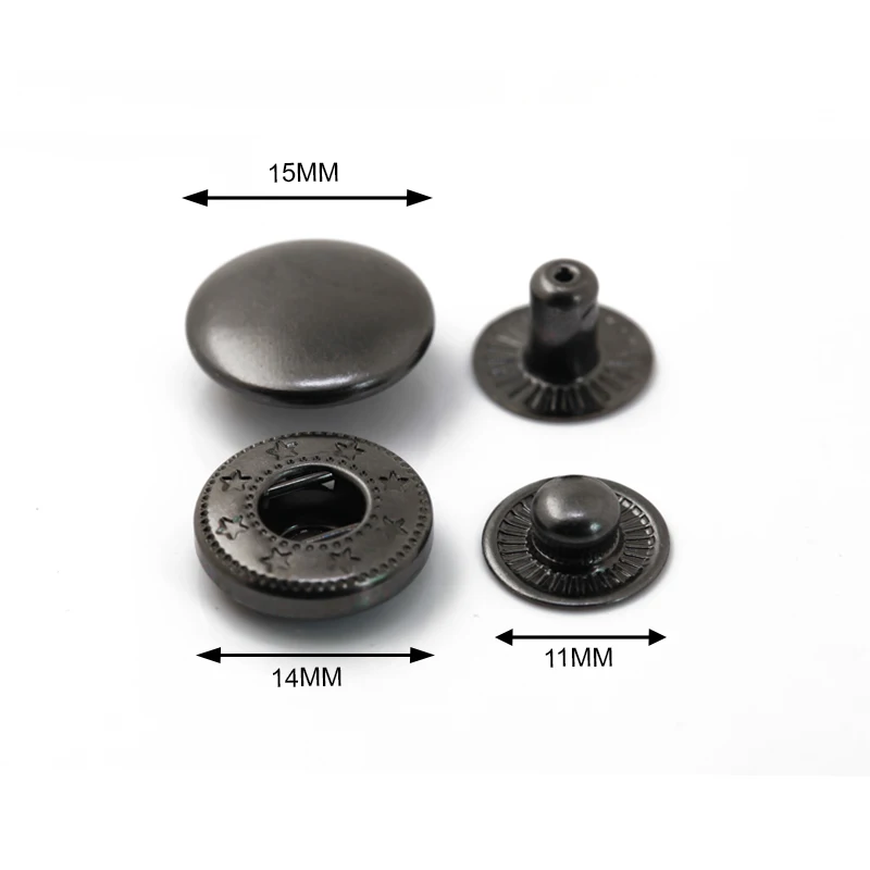 Top quality Nickel free 15mm gunmetal brass copper push snap buttons stud for clothing