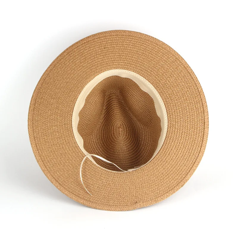 Women Wide Brim Straw Panama Roll up Hat Belt Buckle Fedora Beach Sun Hat UPF50+