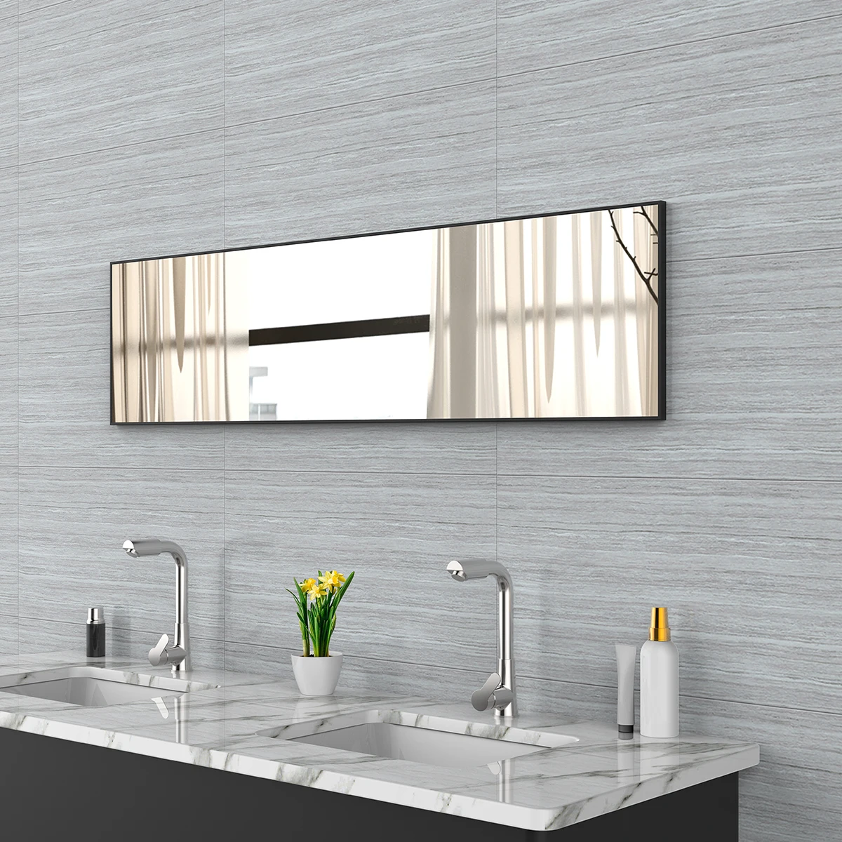 BEAUTME Stand Over Door Mirror Wall Hanging HD Silver Glass Rectangle Full Body Mirror Full Length