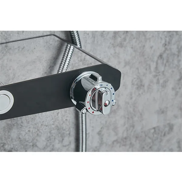 High Quality 304 Stainless Steel Shower Column Black Thermostatic Wall Shower Panel With Rainfall Bathroom Bath Shower Set