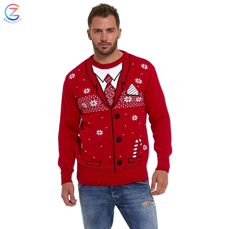 
Thick warm long sleeve men winter 100%cotton red oversized cugly christmas sweater 