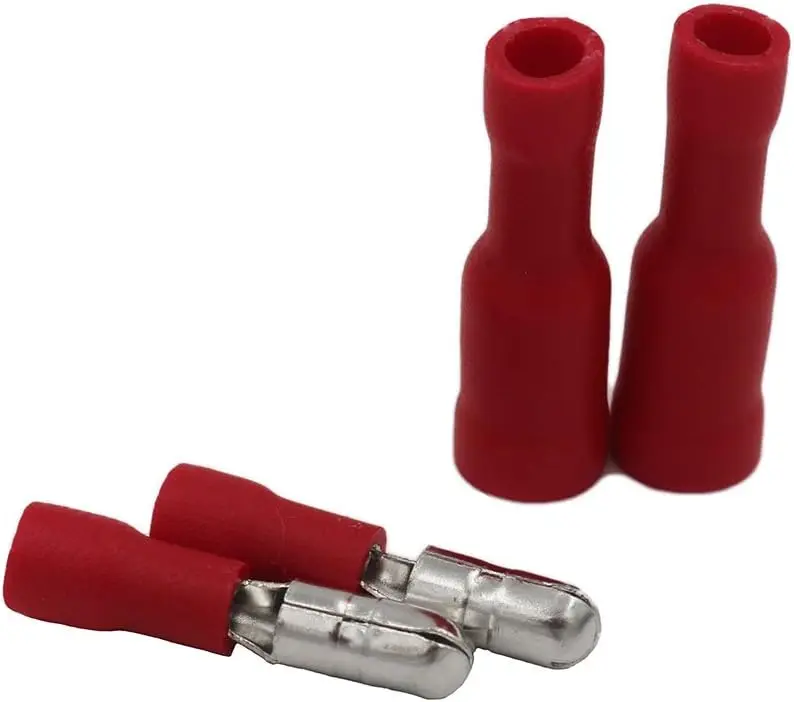 100x Red Bullet Connector Insulated Crimp Terminals for Electrical & Audio Wiring - 50x Female and 50 x Male