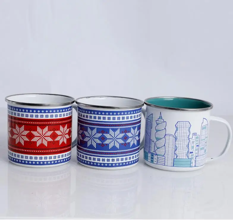 stainless steel Camping Tin Cup, enamel mug cup with stainless steel rim, wholesales Enamel Camping Tin Mug