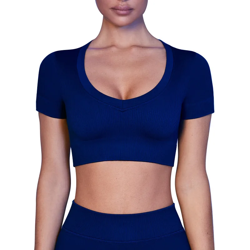 Latest Wholesale Women Yoga Sports Top Style Fitness Short Sleeve Crop Top Solid Sport Running Shirt