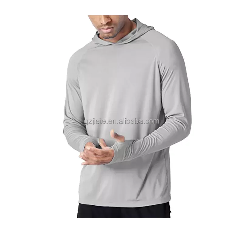 Wholesale Men Outdoor Long Sleeve 100% Polyester Fishing T-shirts Custom UPF50 UV Quick Dry Fishing Hoodie with thumb hole