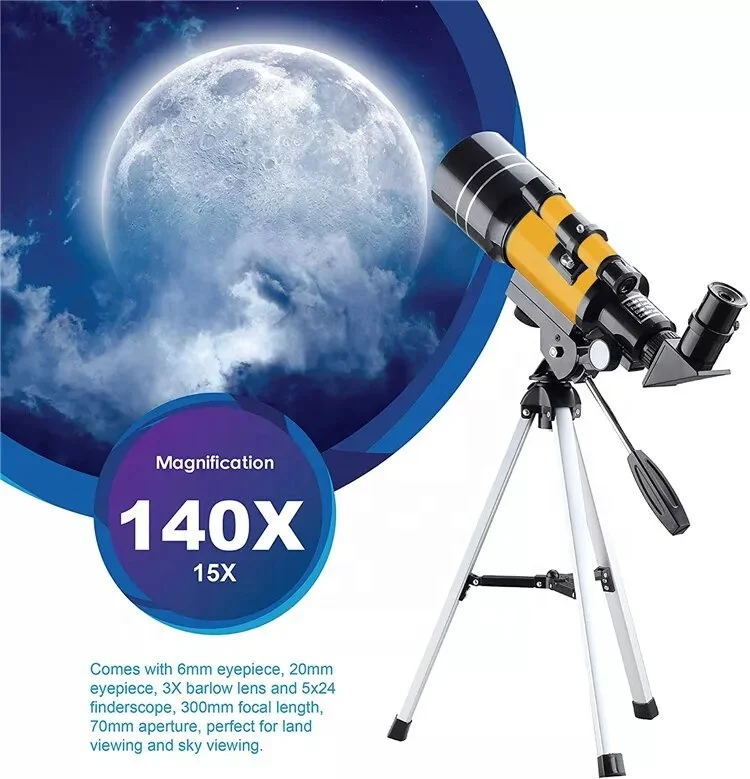 Portable Travel Telescope 70mm Astronomical Refracting Telescope for Kids Beginners with Tripod
