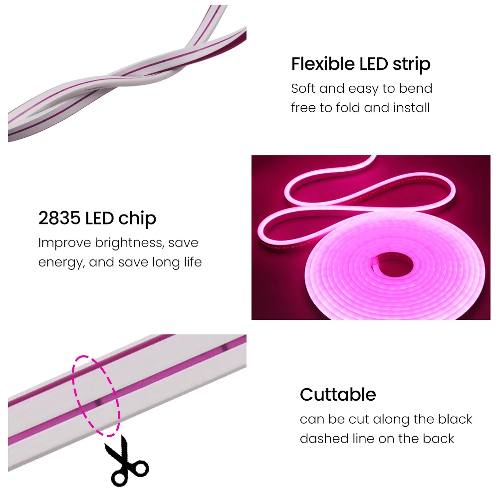 OEM Flex RGB Strip Light Luminous Effect Stripe Cutting Waterproof Signs Lamp Roll 12V Flexible Rope Tube Garden LED Neon Lights