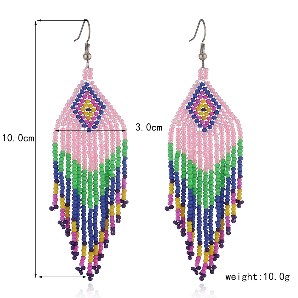Bohemia Handmade Glass Seed Beaded Tassel Dangle Earring For Girls Jewelry