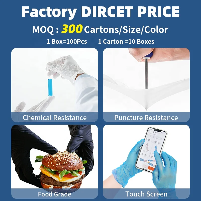 Anti Chemical PVC Gloves Latex Free Medical Dental Examination Touch Screen Disposable Powder Free Blue Vinyl Gloves for Doctor