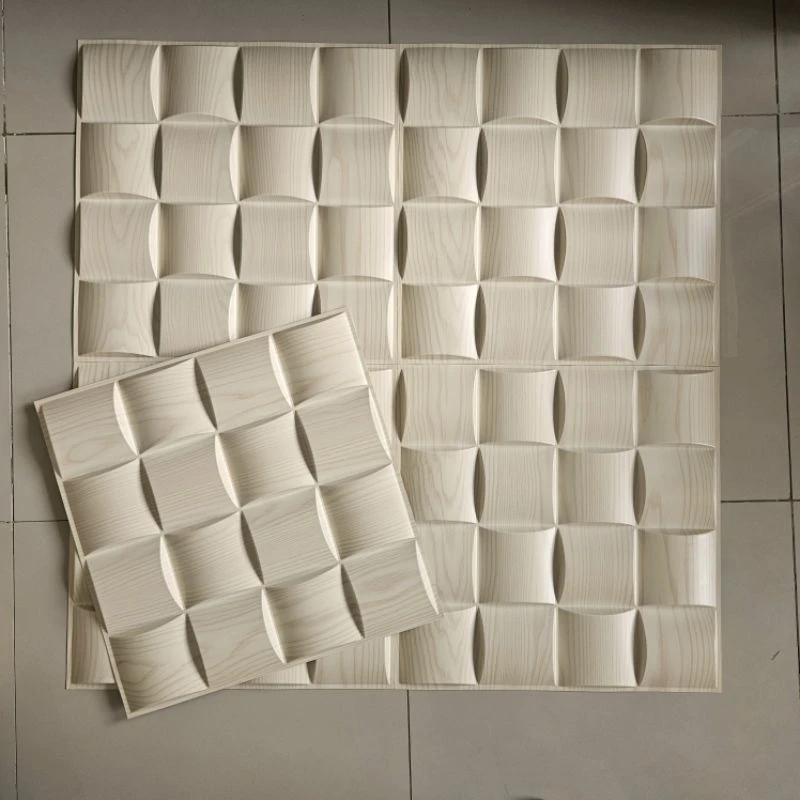Pvc material 3d wall panesl for villa project bendable pvc wood grain design wall 3d panels claddings 50*50cm